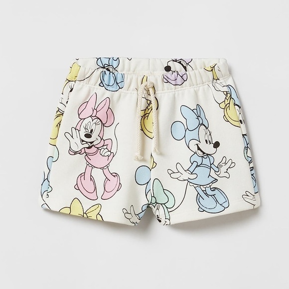 Zara x DISNEY Minnie Mouse Colorful Plush Bermuda Shorts Sz 3-4 Years - Picture 1 of 6